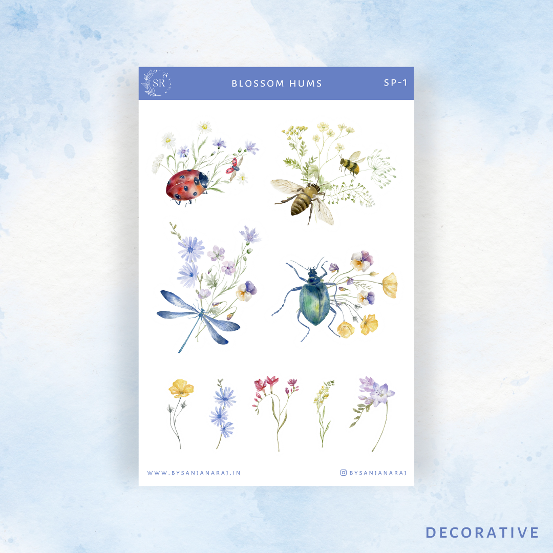 Blossom Hums Sticker Pack | Planner Stickers | Journal Stickers | By Sanjana Raj