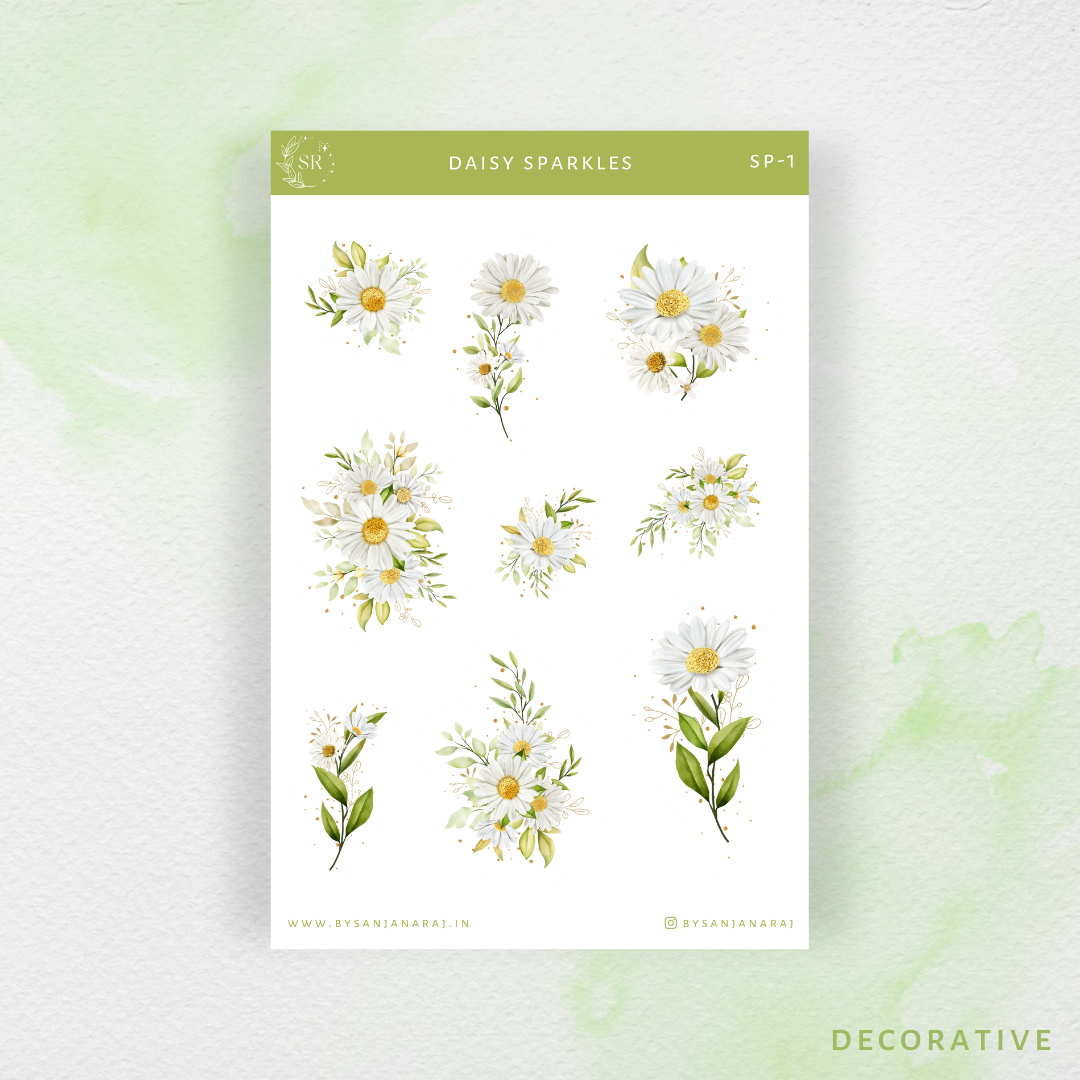 Daisy Sparkles Sticker Pack | Planner Stickers | Journal Stickers | By Sanjana Raj
