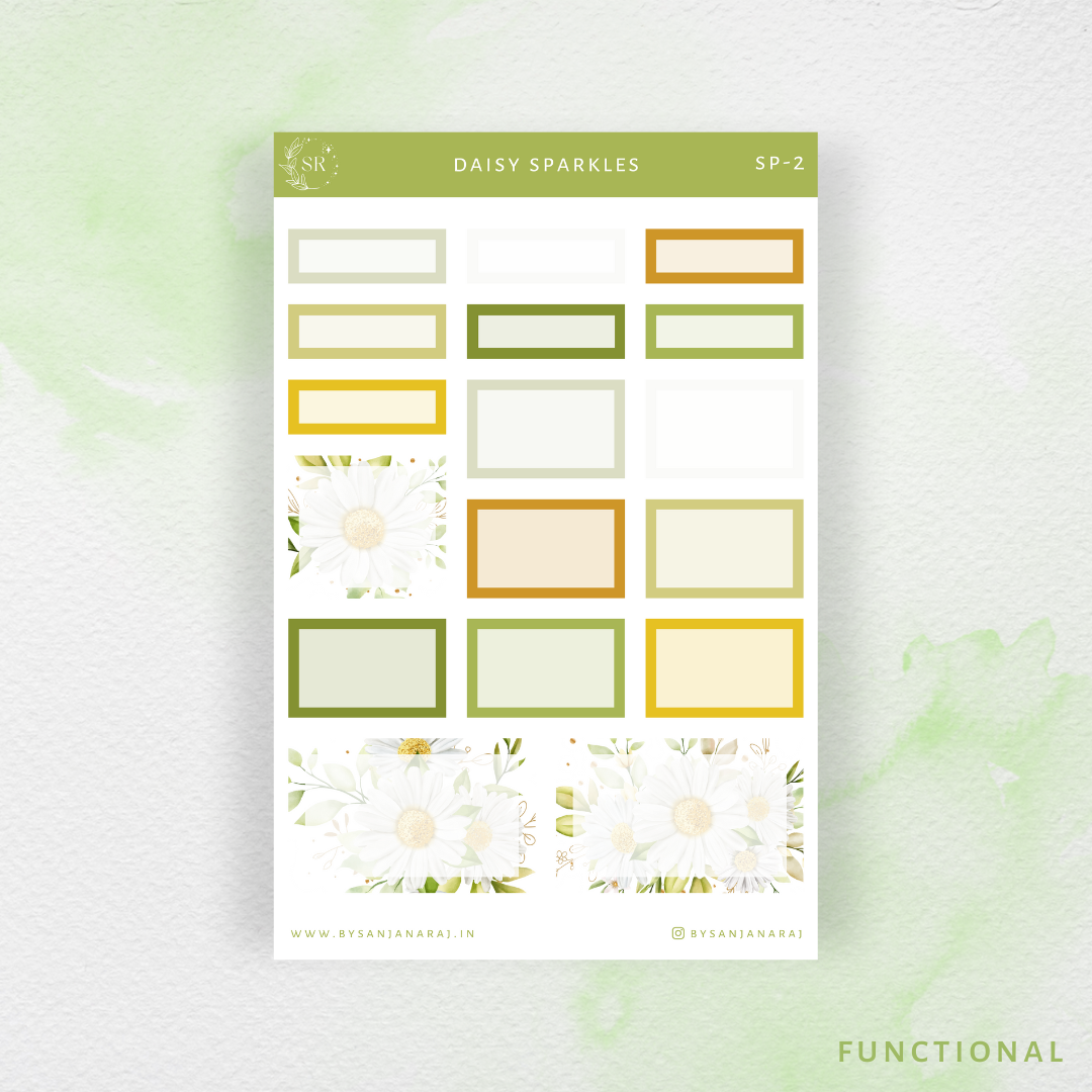 Daisy Sparkles Sticker Pack | Planner Stickers | Journal Stickers | By Sanjana Raj
