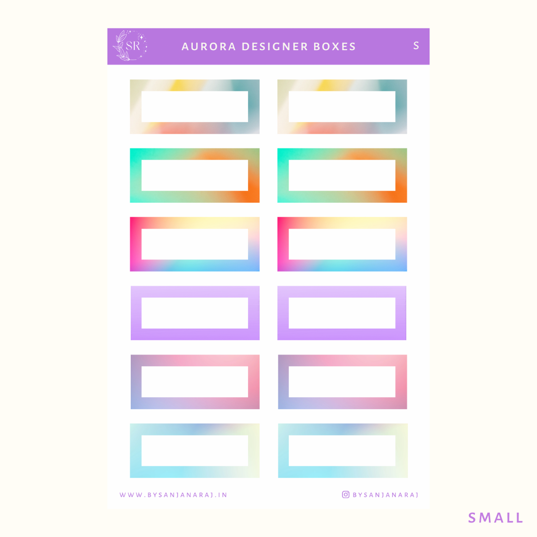 Aurora Designer Boxes | Planner Stickers | By Sanjana Raj