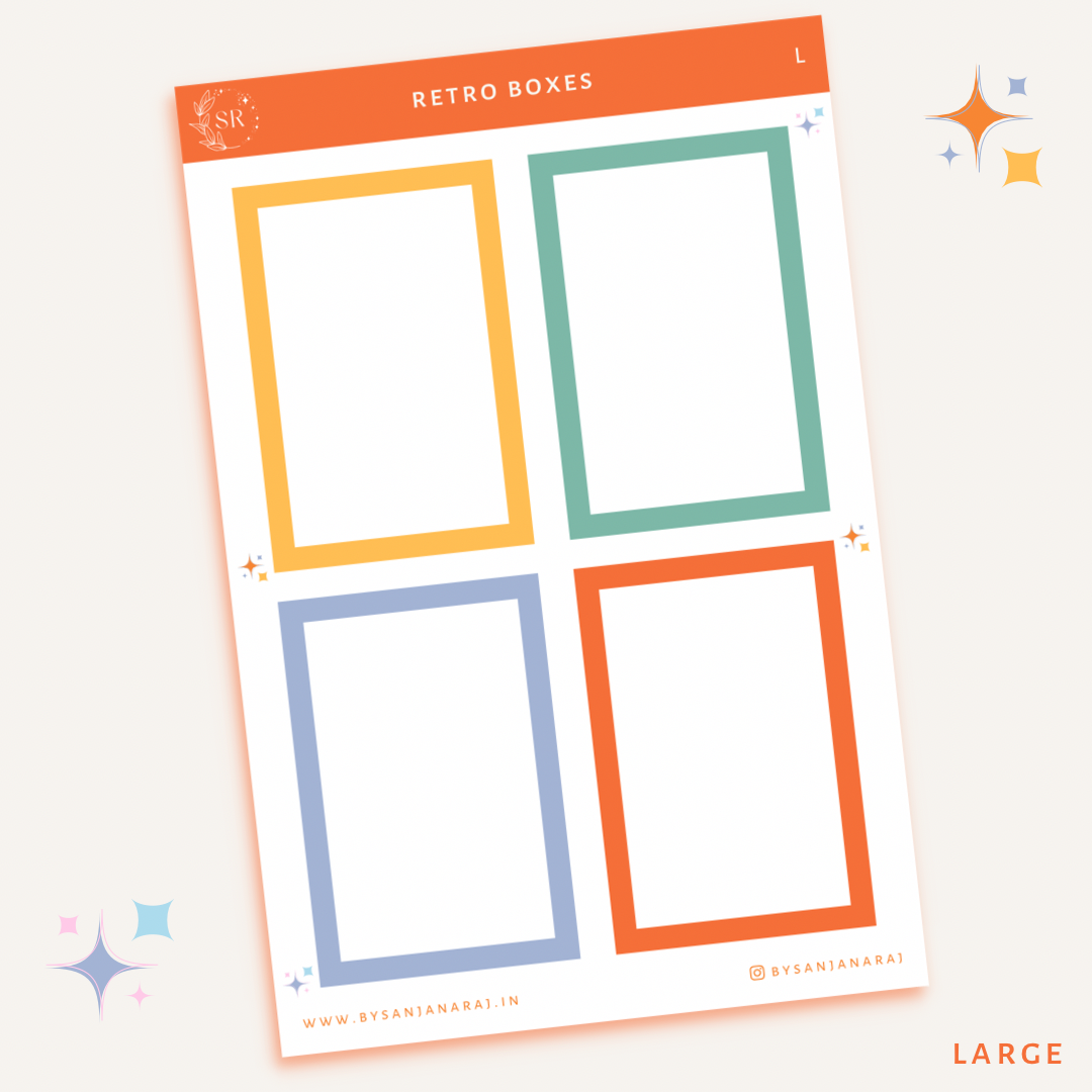 Retro Colourful Boxes | Planner Stickers | By Sanjana Raj