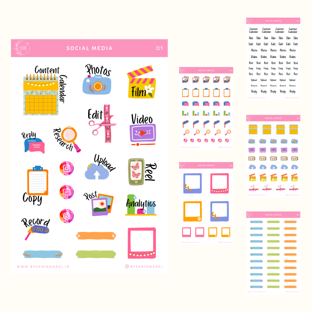 Social Media Sticker Kit | Planner Stickers | By Sanjana Raj