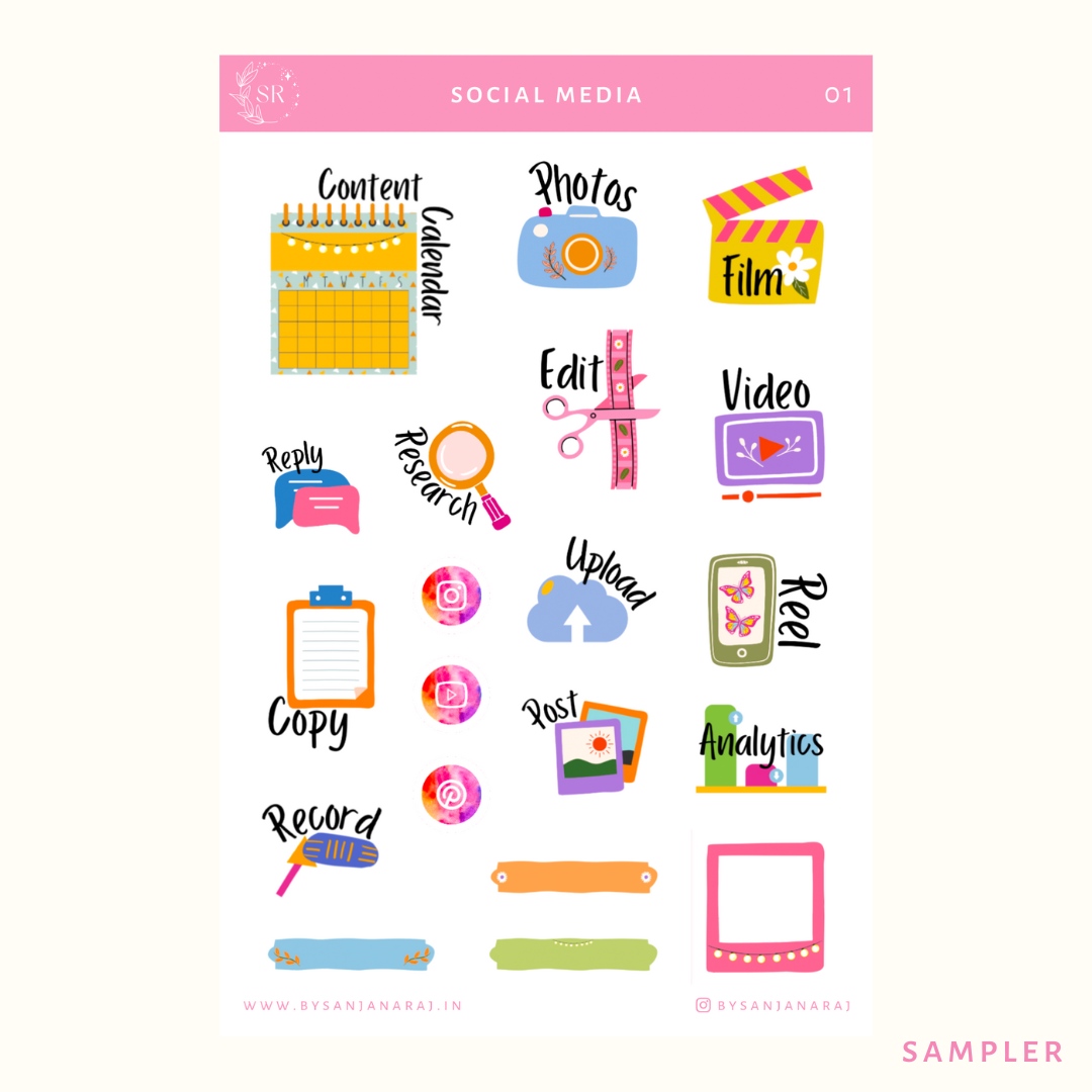 Social Media Sticker Kit | Planner Stickers | By Sanjana Raj