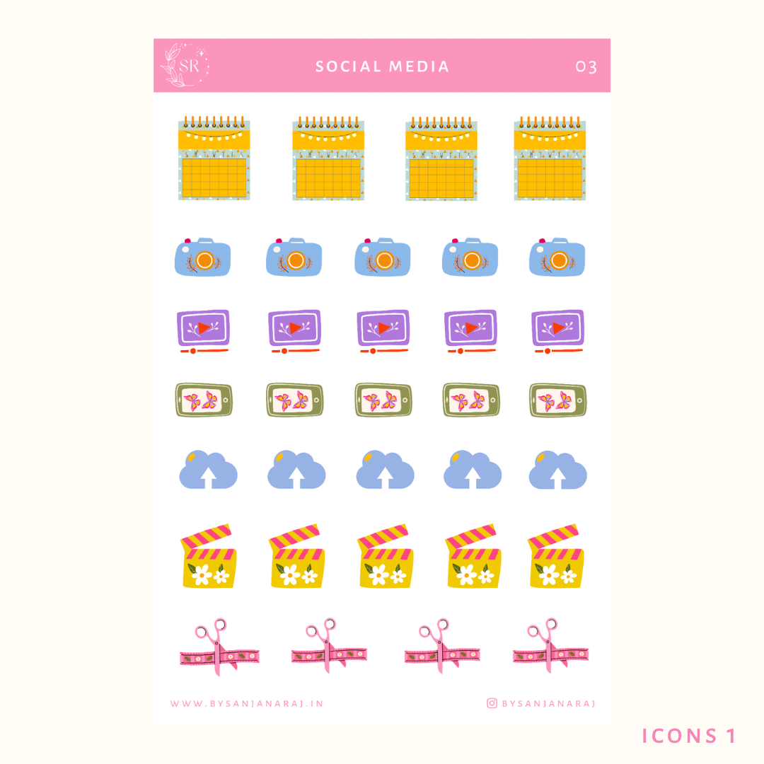 Social Media Sticker Kit | Planner Stickers | By Sanjana Raj