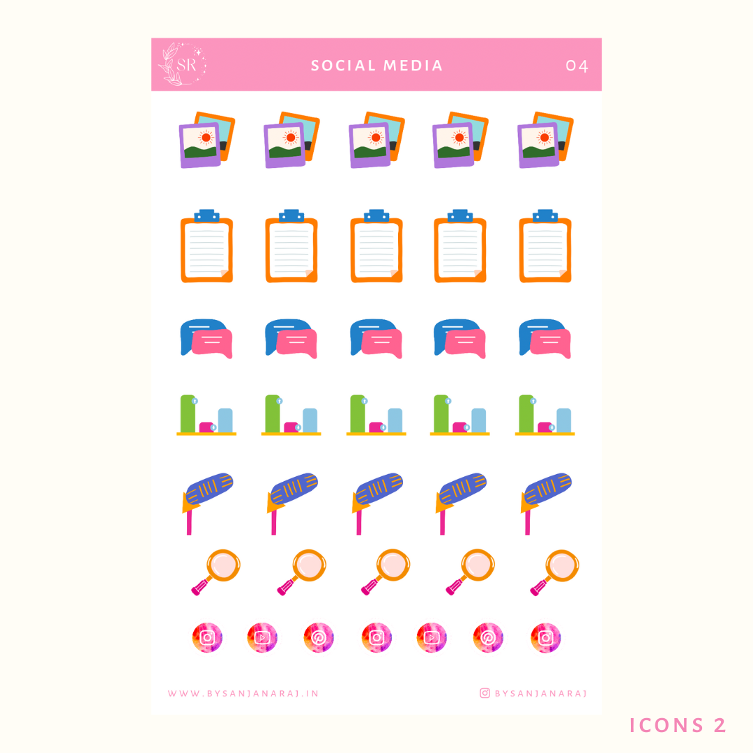 Social Media Sticker Kit | Planner Stickers | By Sanjana Raj