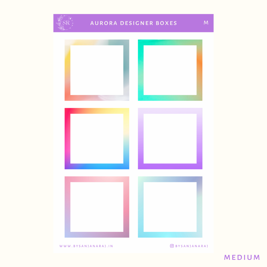 Aurora Designer Boxes | Planner Stickers | By Sanjana Raj