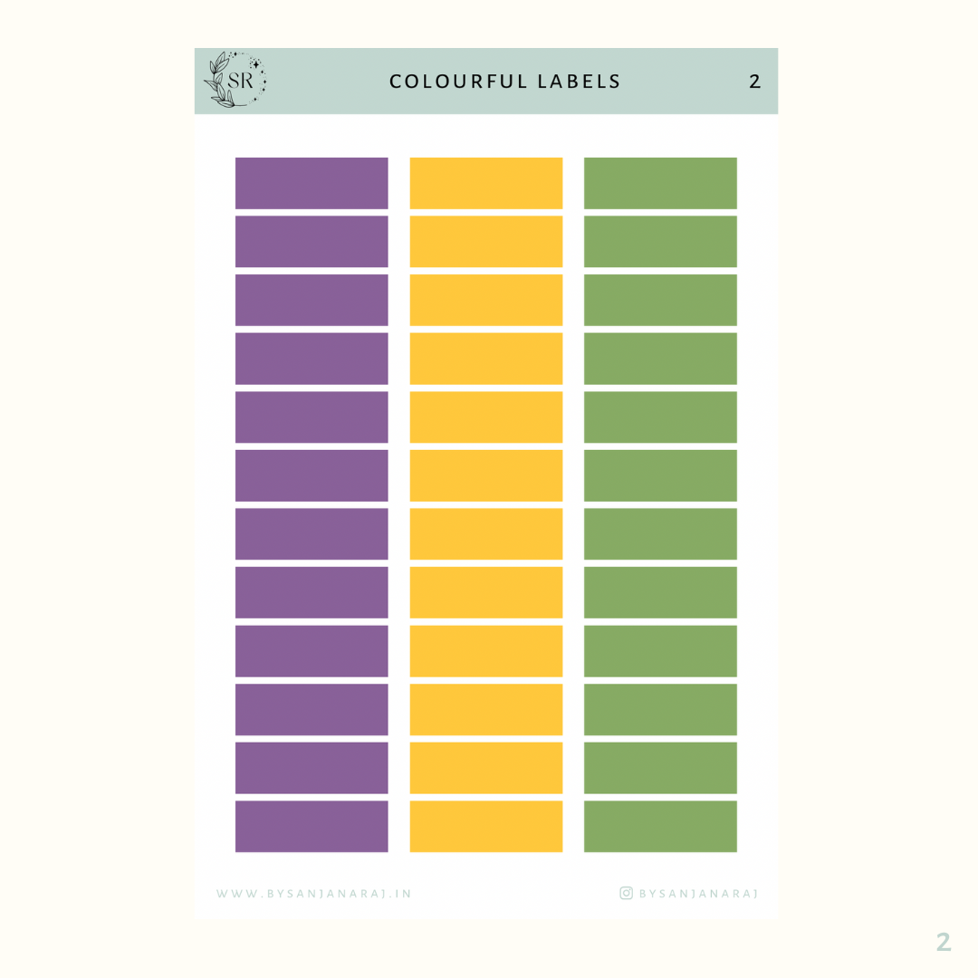 Colourful Labels | Calendar Essentials | Planner Stickers | By Sanjana Raj