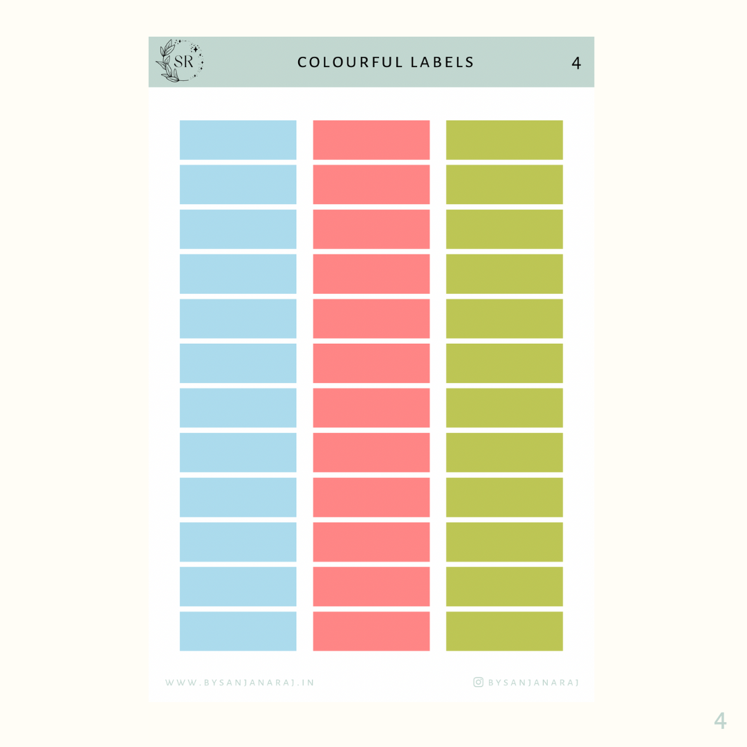 Colourful Labels | Calendar Essentials | Planner Stickers | By Sanjana Raj