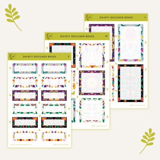 Dainty Designer Boxes | Planner Stickers | By Sanjana Raj