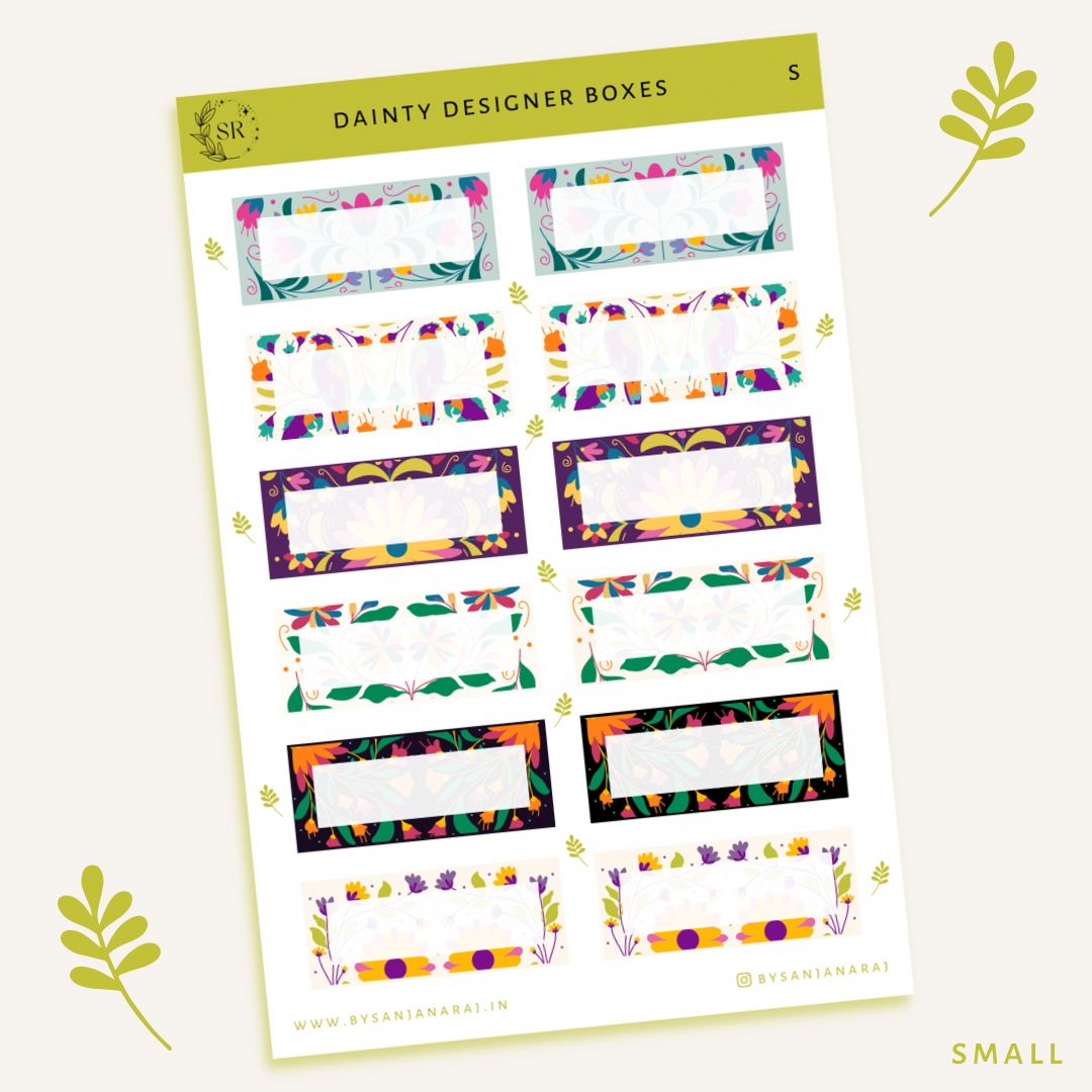 Dainty Designer Boxes | Planner Stickers | By Sanjana Raj