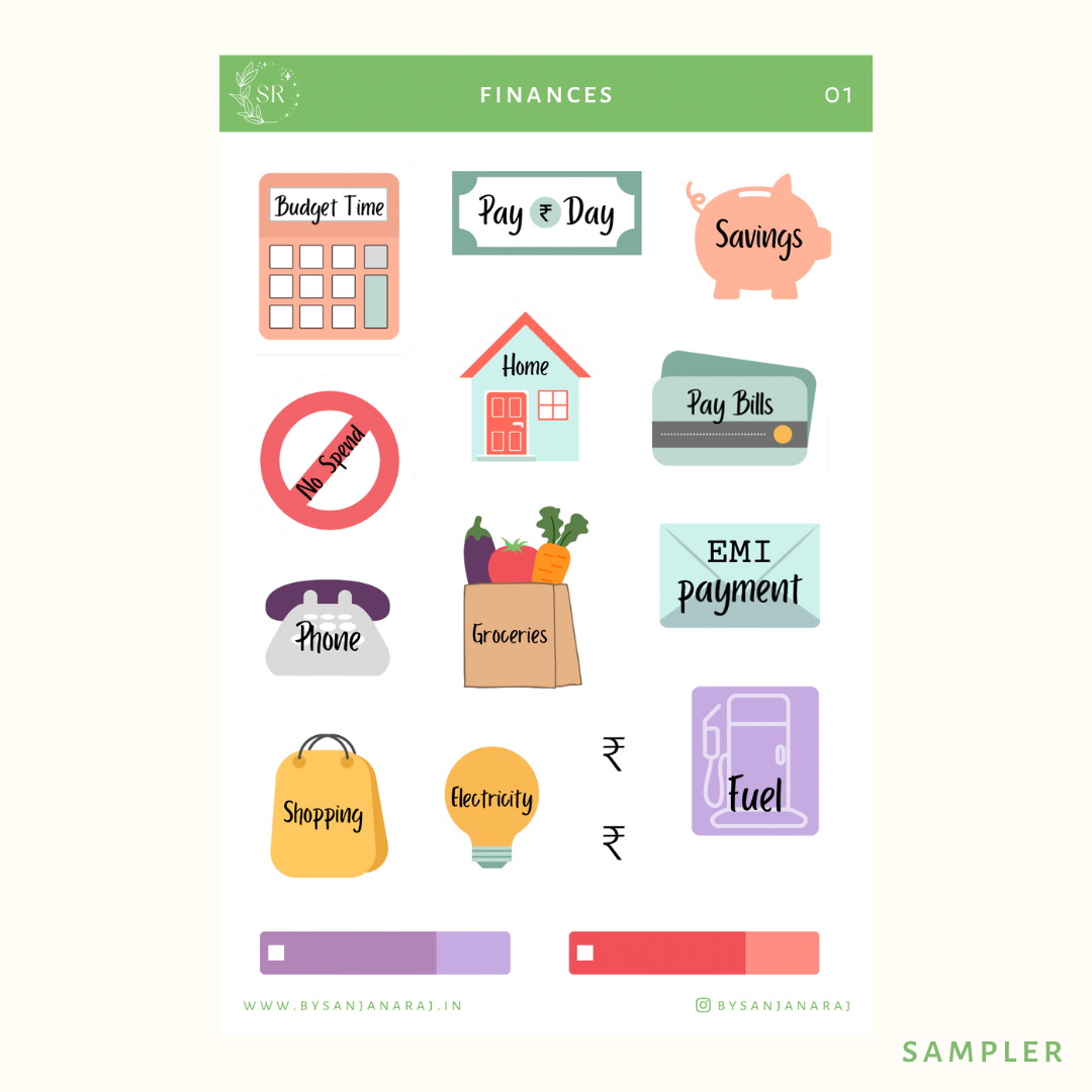 Finances Sticker Kit | Planner Stickers | By Sanjana Raj