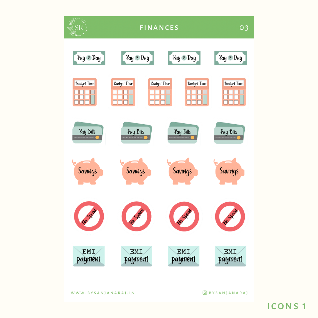 Finances Sticker Kit | Planner Stickers | By Sanjana Raj