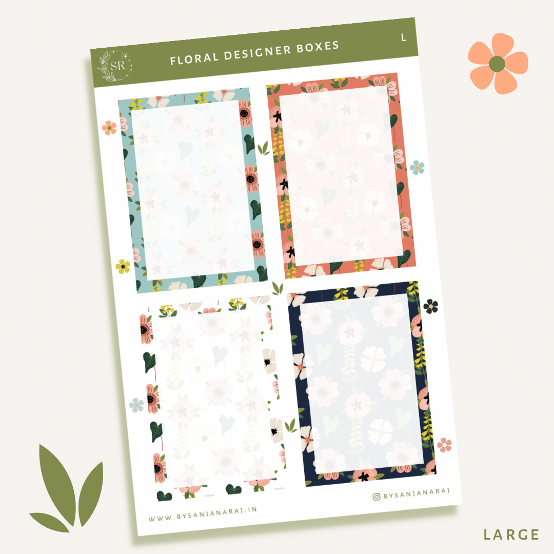 Floral Designer Boxes | Planner Stickers | By Sanjana Raj