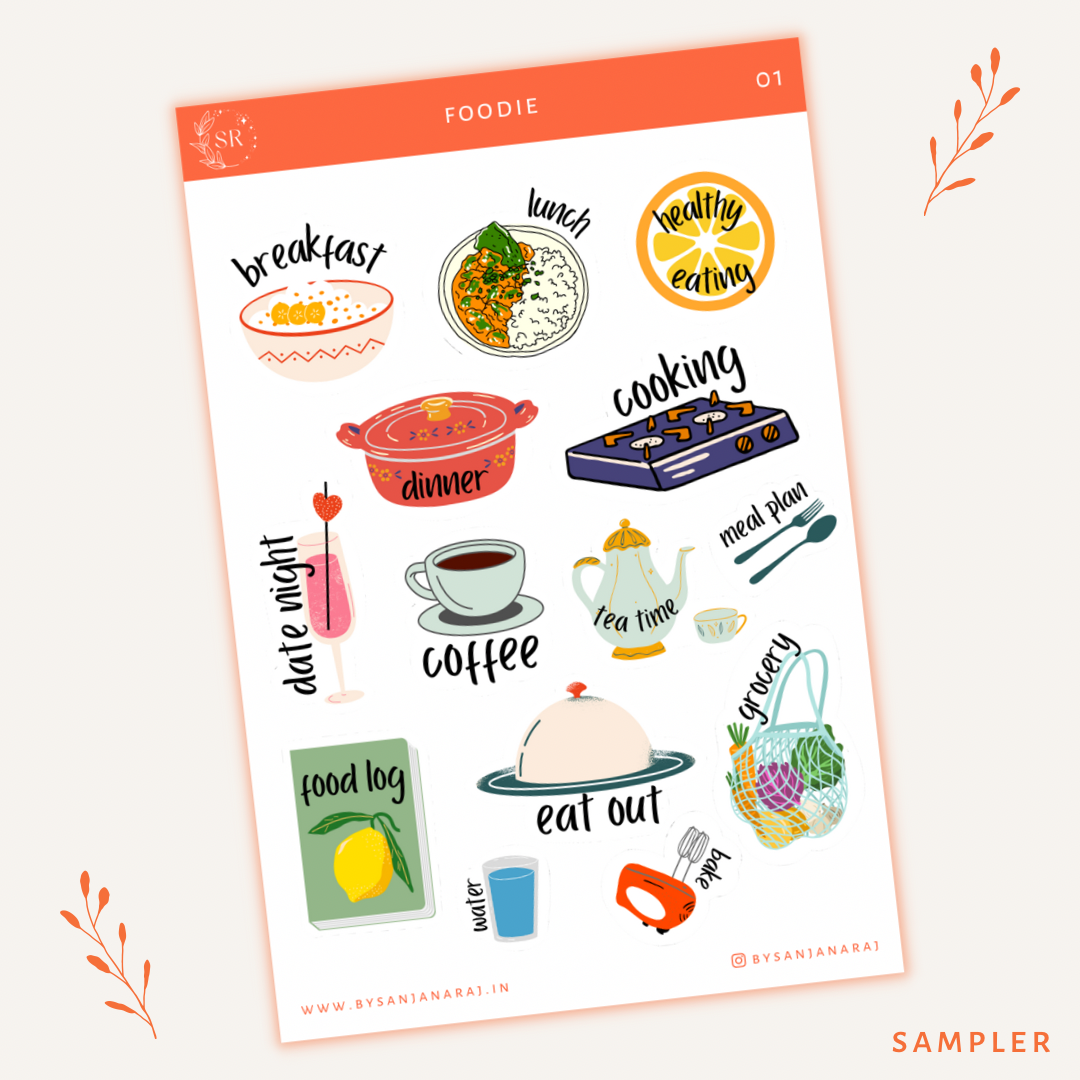Foodie Sticker Kit | Planner Stickers | By Sanjana Raj