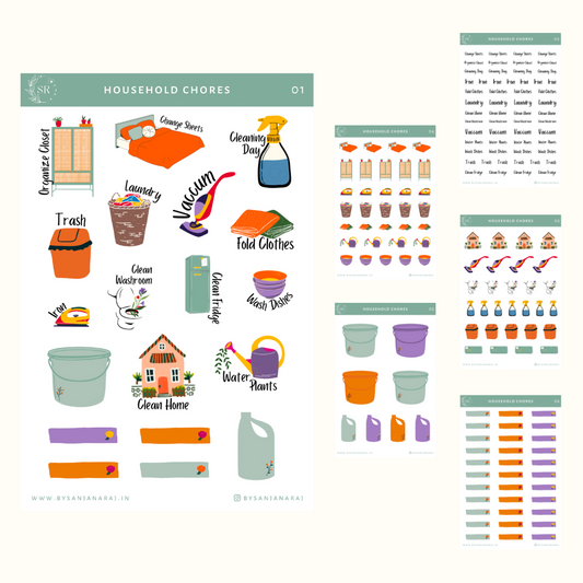 Household Chores Sticker Kit | Planner Stickers | By Sanjana Raj