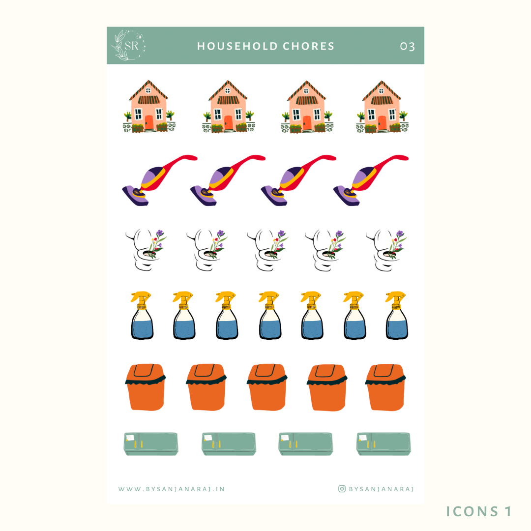 Household Chores Sticker Kit | Planner Stickers | By Sanjana Raj