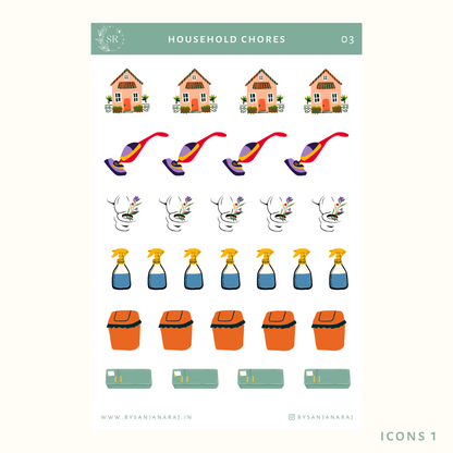 Household Chores Sticker Kit | Planner Stickers | By Sanjana Raj