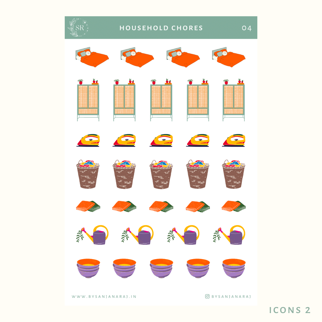 Household Chores Sticker Kit | Planner Stickers | By Sanjana Raj