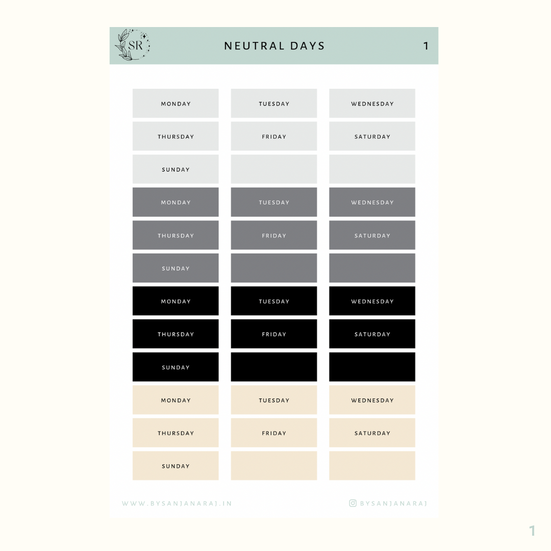 Neutral Days | Calendar Essentials | Planner Stickers | By Sanjana Raj
