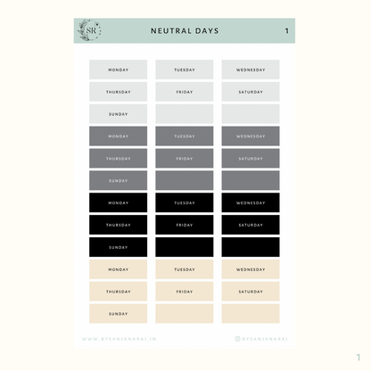 Neutral Days | Calendar Essentials | Planner Stickers | By Sanjana Raj