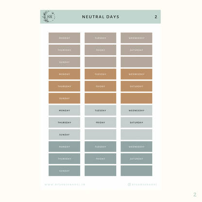 Neutral Days | Calendar Essentials | Planner Stickers | By Sanjana Raj