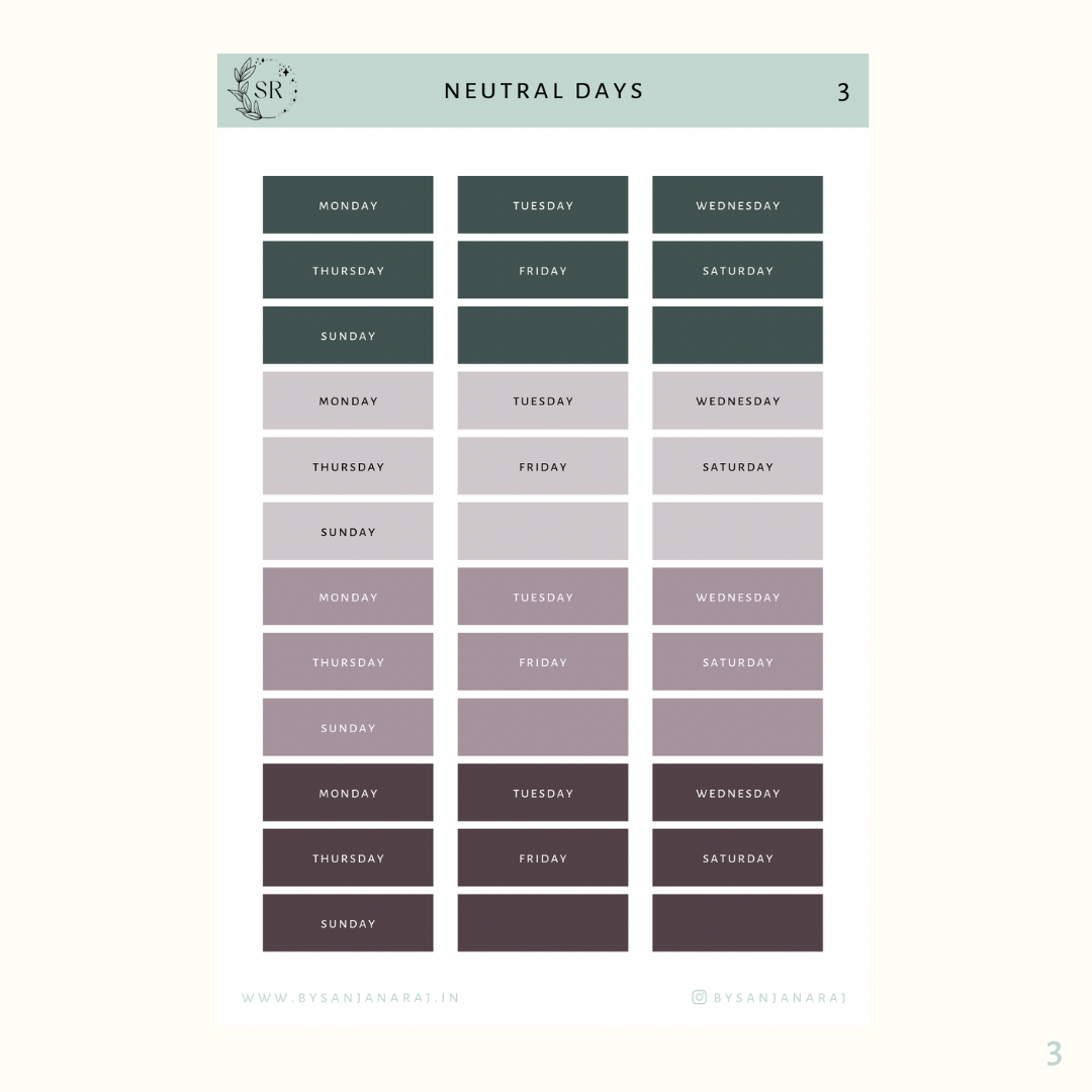 Neutral Days | Calendar Essentials | Planner Stickers | By Sanjana Raj
