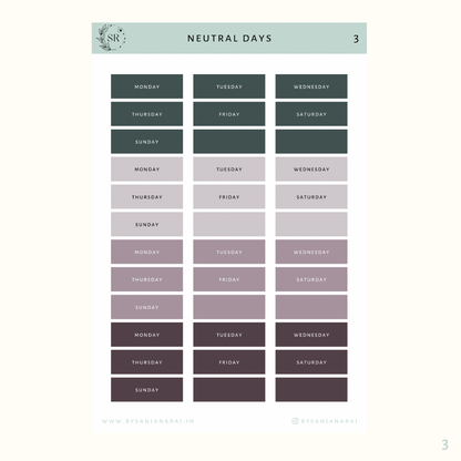 Neutral Days | Calendar Essentials | Planner Stickers | By Sanjana Raj