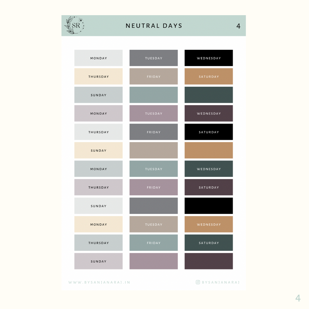 Neutral Days | Calendar Essentials | Planner Stickers | By Sanjana Raj
