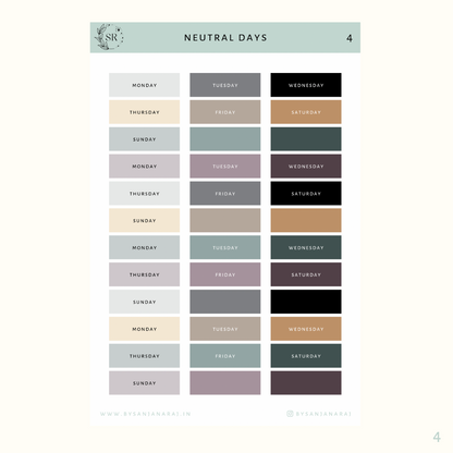 Neutral Days | Calendar Essentials | Planner Stickers | By Sanjana Raj