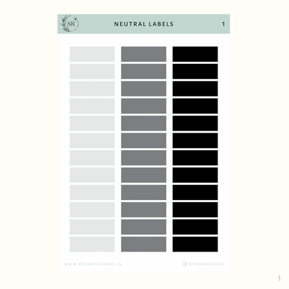 Neutral Labels | Calendar Essentials | Planner Stickers | By Sanjana Raj
