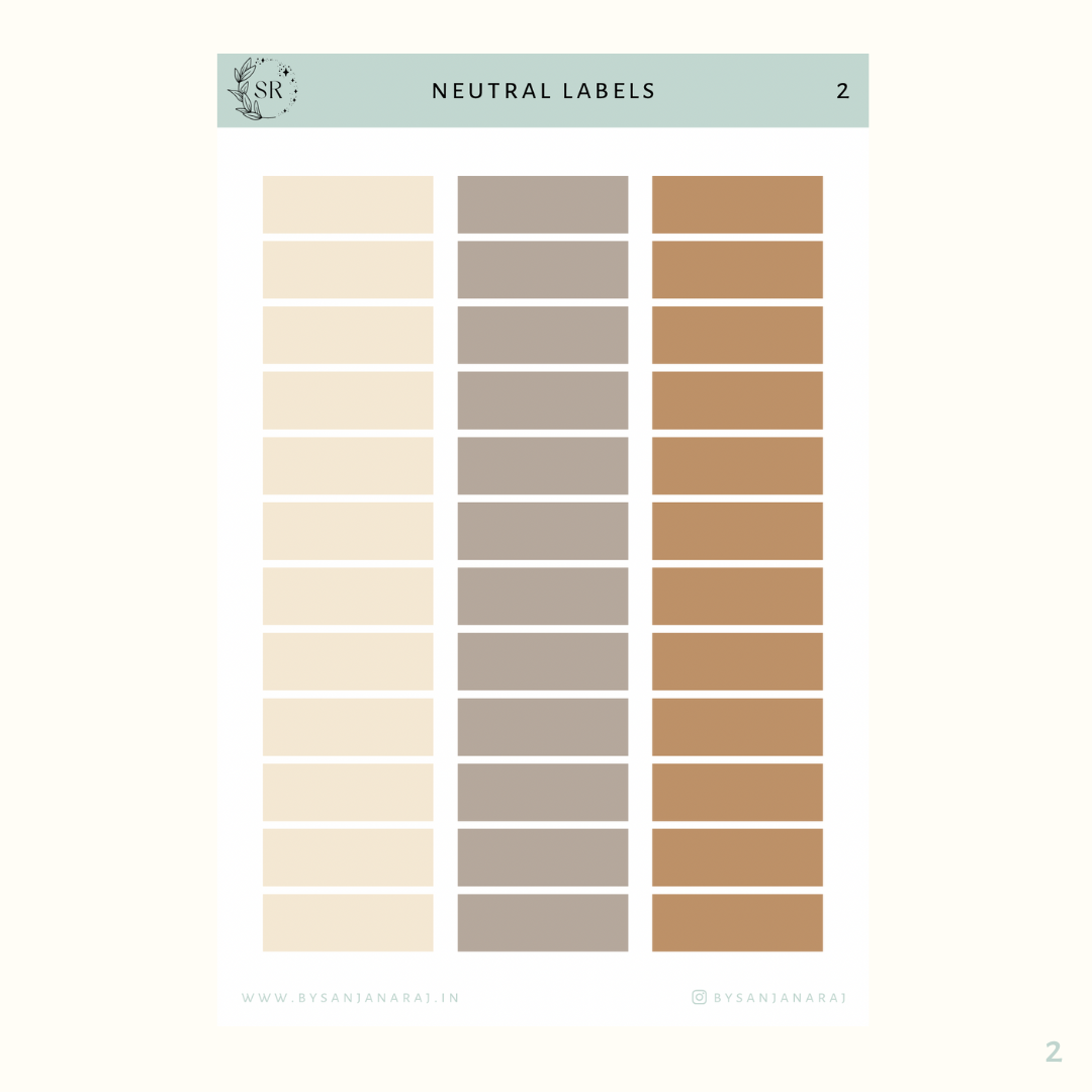 Neutral Labels | Calendar Essentials | Planner Stickers | By Sanjana Raj