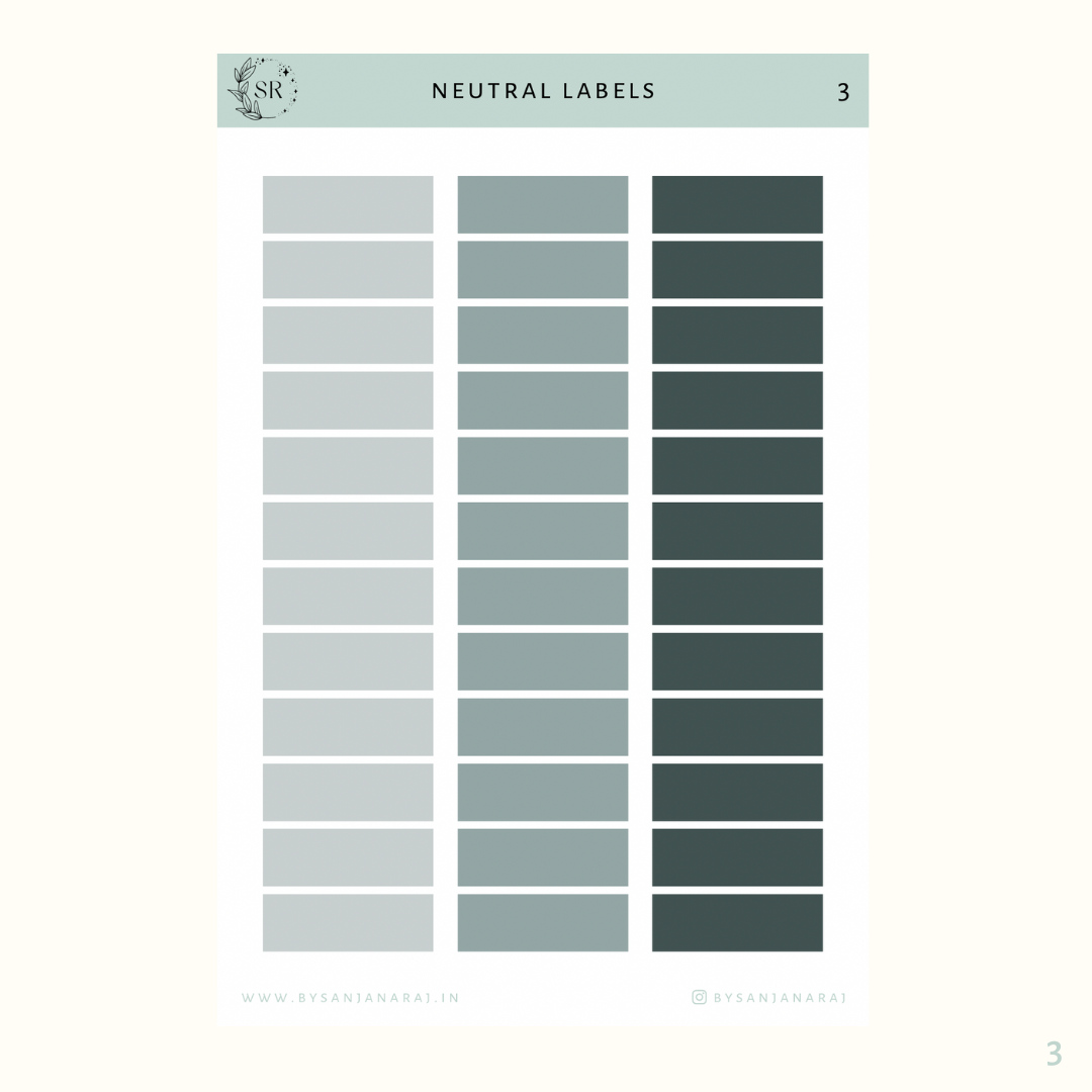 Neutral Labels | Calendar Essentials | Planner Stickers | By Sanjana Raj