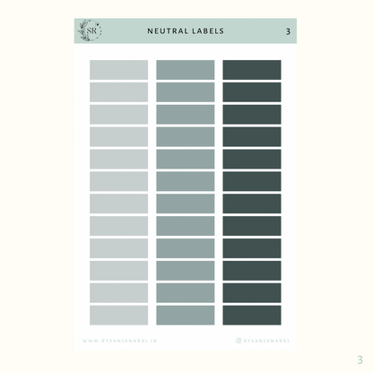 Neutral Labels | Calendar Essentials | Planner Stickers | By Sanjana Raj