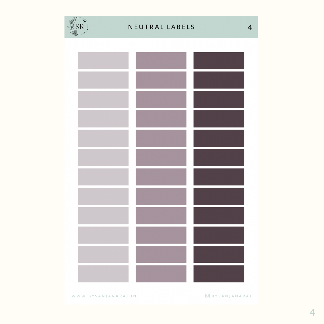 Neutral Labels | Calendar Essentials | Planner Stickers | By Sanjana Raj