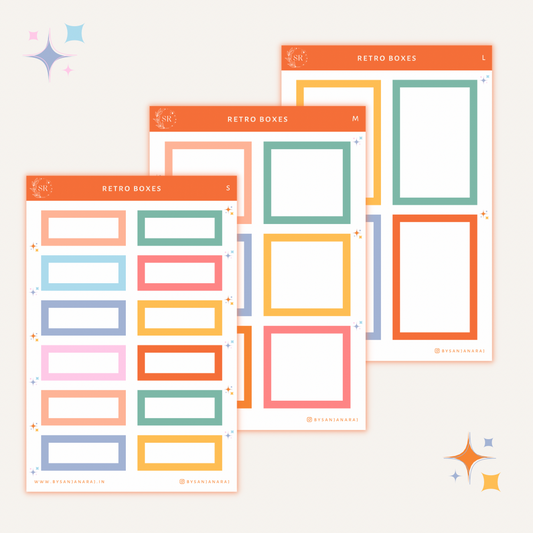 Retro Colourful Boxes | Planner Stickers | By Sanjana Raj