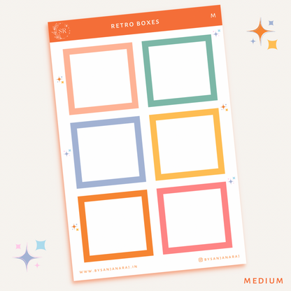 Retro Colourful Boxes | Planner Stickers | By Sanjana Raj