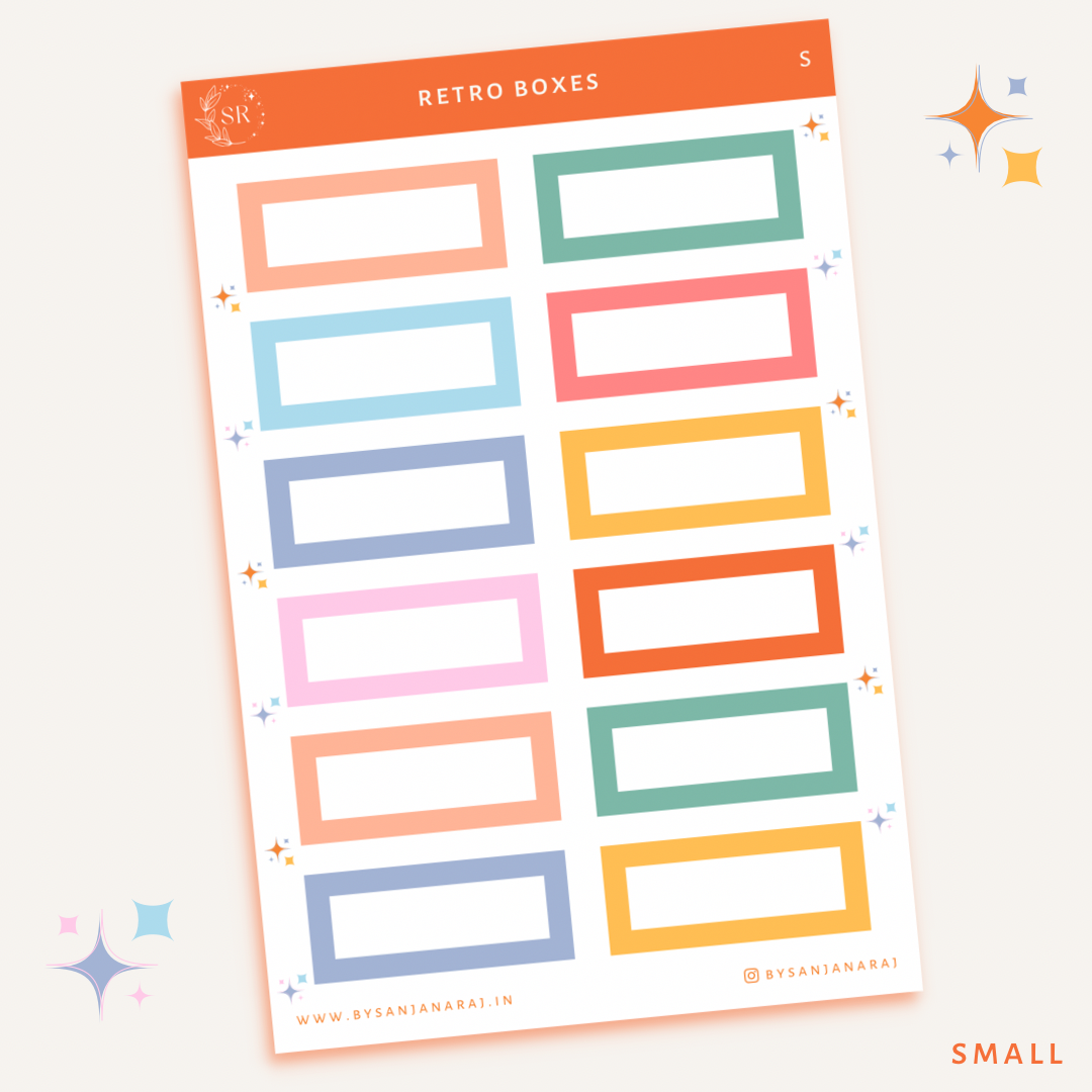 Retro Colourful Boxes | Planner Stickers | By Sanjana Raj
