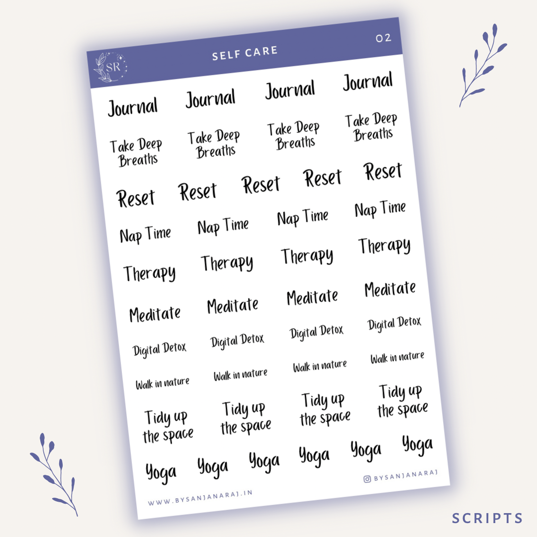 Self Care Sticker Kit | Planner Stickers | By Sanjana Raj
