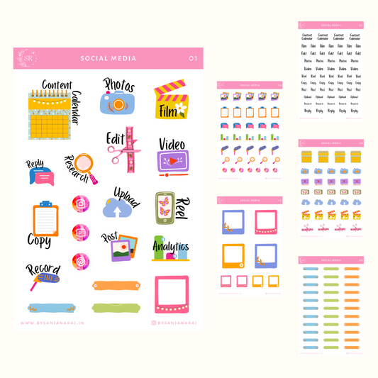 Social Media Sticker Kit | Planner Stickers | By Sanjana Raj