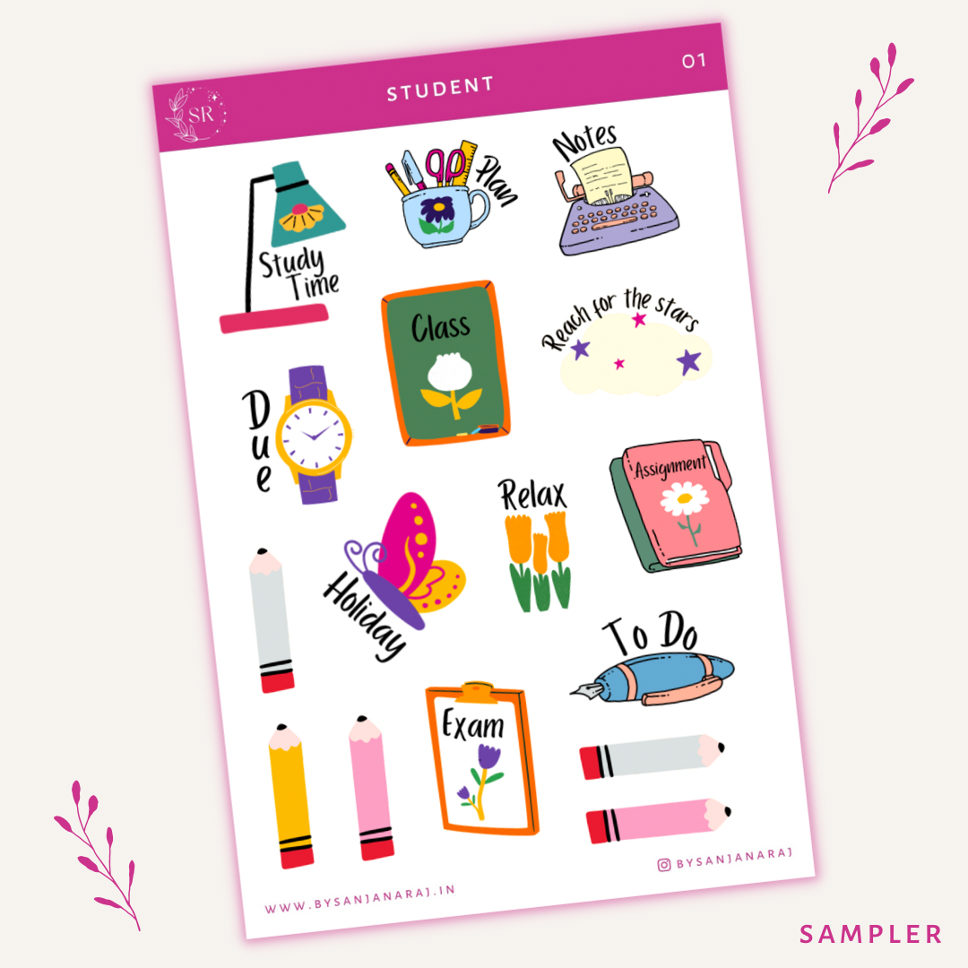 Student Sticker Kit | Planner Stickers | By Sanjana Raj