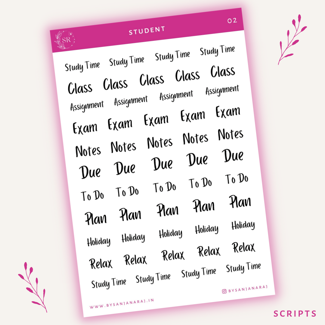 Student Sticker Kit | Planner Stickers | By Sanjana Raj