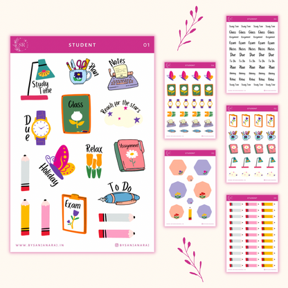 Student Sticker Kit | Planner Stickers | By Sanjana Raj