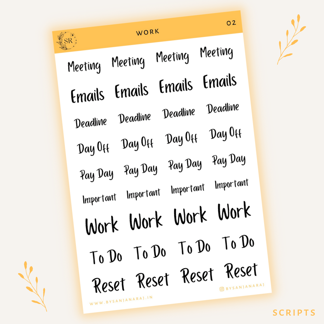 Work Sticker Kit | Planner Stickers | By Sanjana Raj